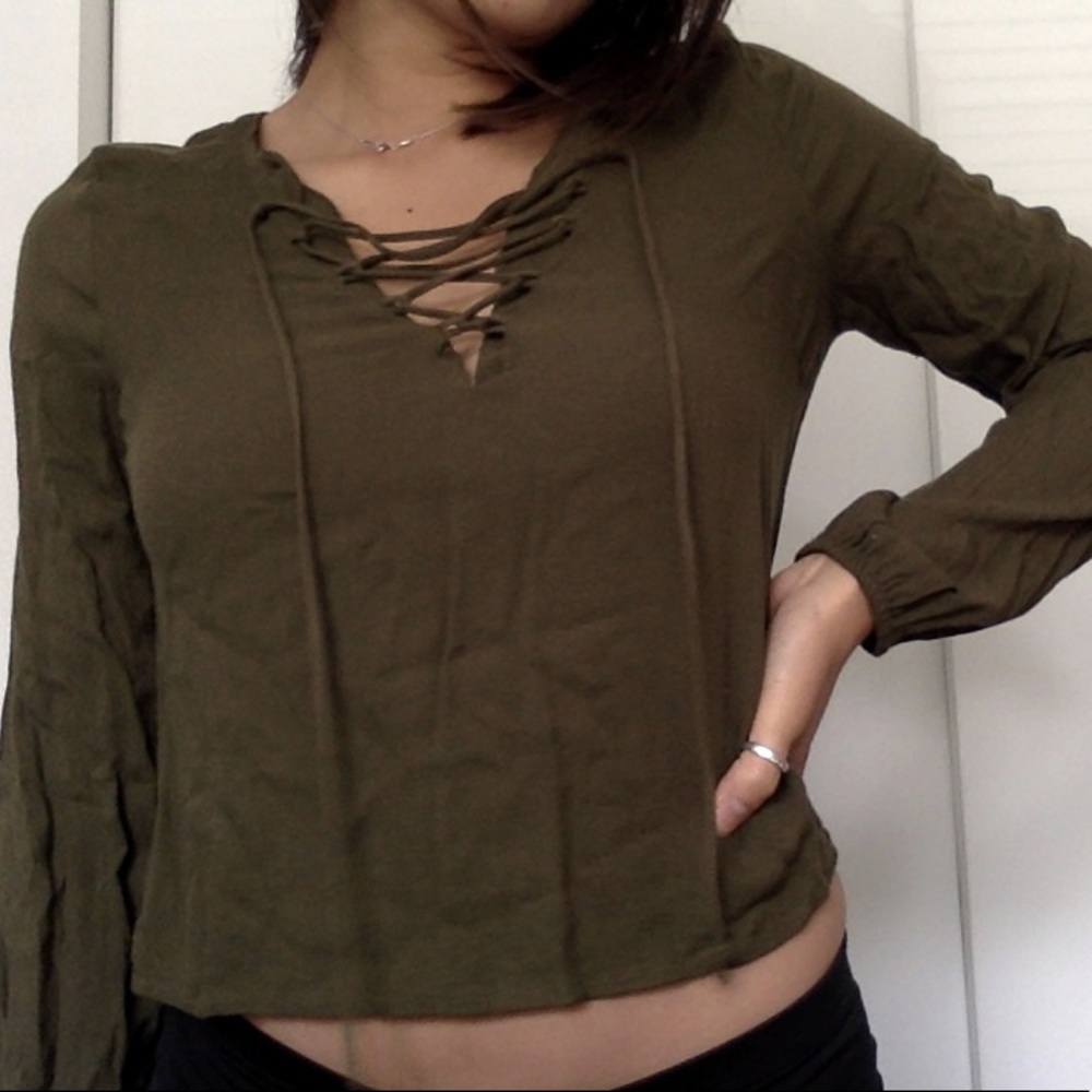 Forever 21 olive green tie top